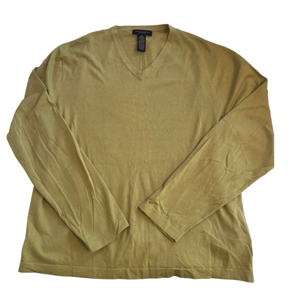 Banana Republic Men's Green Cotton Silk & Cashmere V-Neck Long Sleeve Pullover